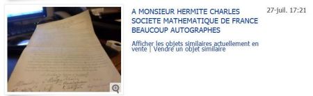 Item fo sale on ebay titled "A monsieur Charles Hermite Société Mathématique de France beaucoup autographes"